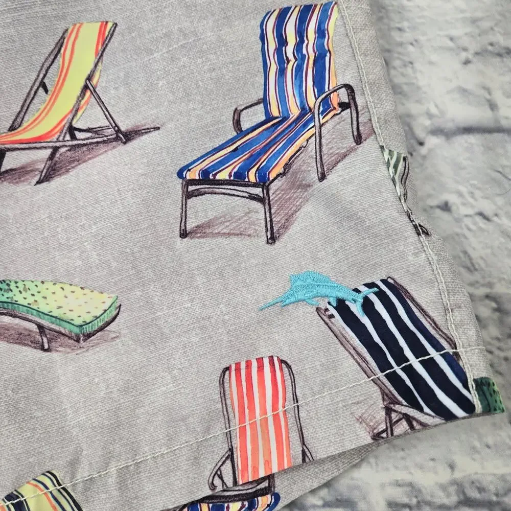 Tommy Bahama Relax Men's Swim Shorts Naples Novelty Beach Chair Print Lined XXL
